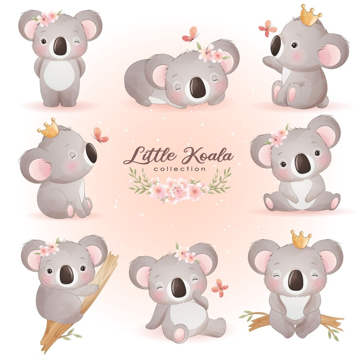 Vector leuke doodle koala met bloemen illustratie