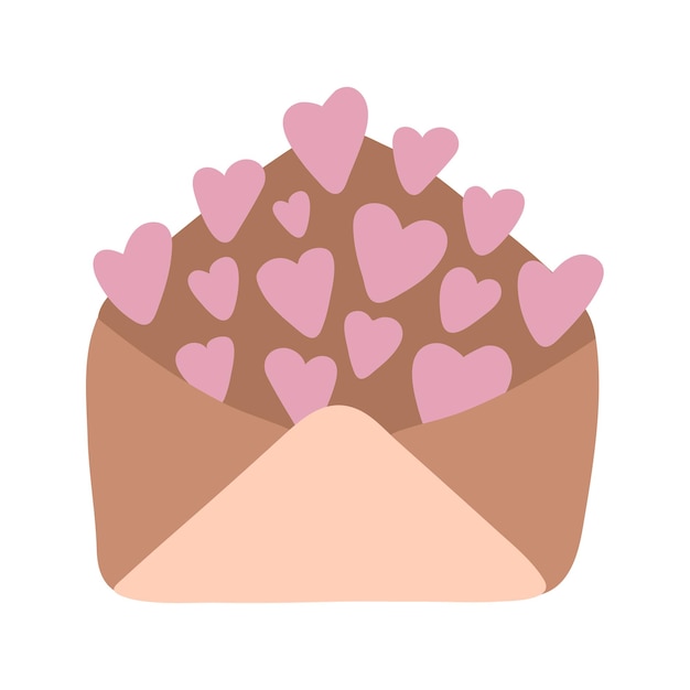 Leuke doodle liefdesbrief, envelop met hart pictogrammen. hand getekende vectorillustratie