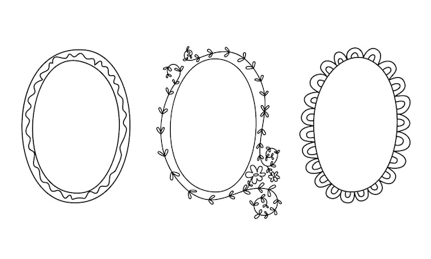 Leuke doodle plant frames voor een huwelijksuitnodiging line vector illustraties handgetekende collectie