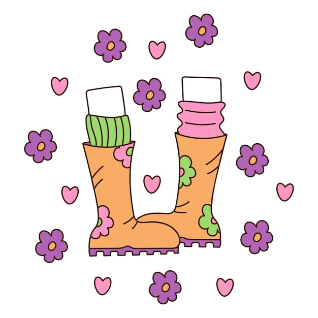 Leuke doodle rubberen laarzen uit de collectie van girly stickers Cartoon kleur vectorillustratie