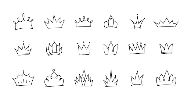 Leuke doodle set prinses kroon elementen Hand getrokken vectorillustratie
