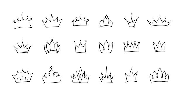 Leuke doodle set prinses kroon elementen hand getrokken vectorillustratie