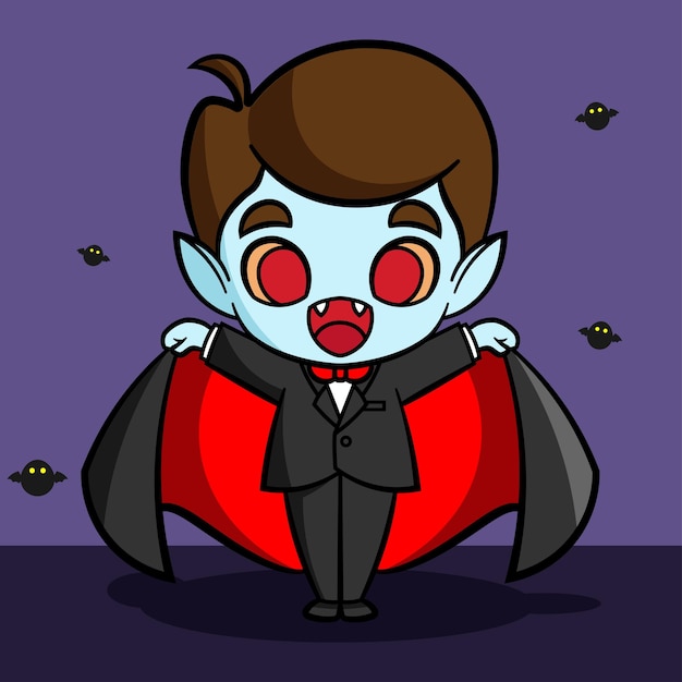 Leuke dracula. grappige en schattige halloween cartoon vectorillustratie. vectorbeeldverhaalhalloween.