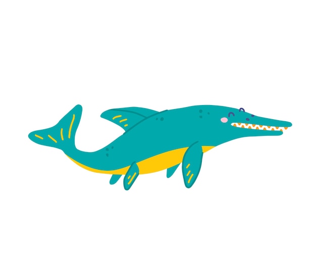 Leuke drijvende dinosaurus Ichthyosaurus vector vlakke afbeelding in de hand getekende stijl