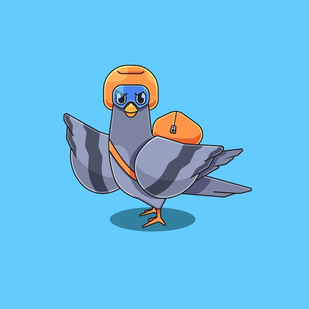 Vector leuke duif vector cartoon illustratie met een helm en rugzak