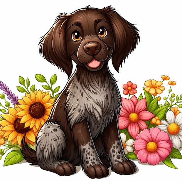 Leuke Duitse Wirehaired Pointer Hond cartoon Vector Style witte achtergrond