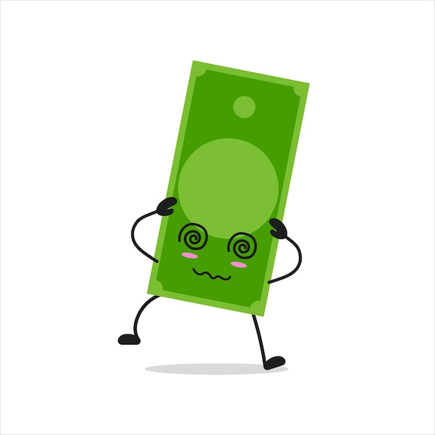 Vector leuke duizelingwekkende papieren geldpersonage grappige dronken geld cartoon emoticon in platte stijl financiële emoji