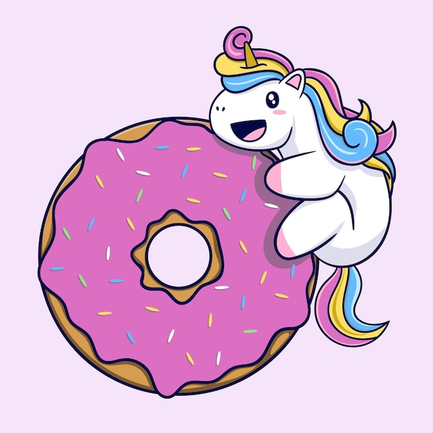 Leuke eenhoorn met donut Vector illustratie Cartoon stijl