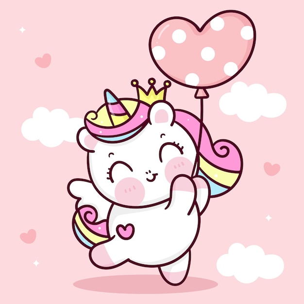 Leuke Eenhoorn pegasus cartoon hart ballon kawaii dier te houden