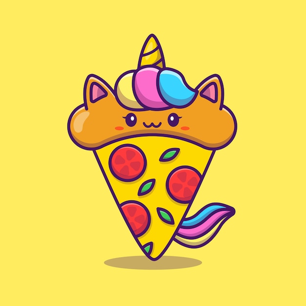 Leuke eenhoorn pizza cartoon pictogram illustratie. animal food icon concept geïsoleerd premium. platte cartoon stijl