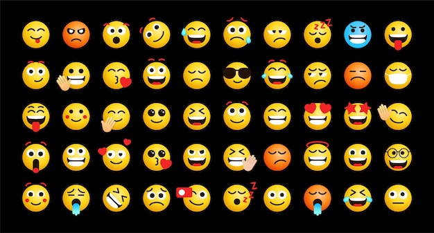 Vector leuke emoticons gezichten voelen vector set voor social media post en reactie grappige emoji-uitdrukkingen