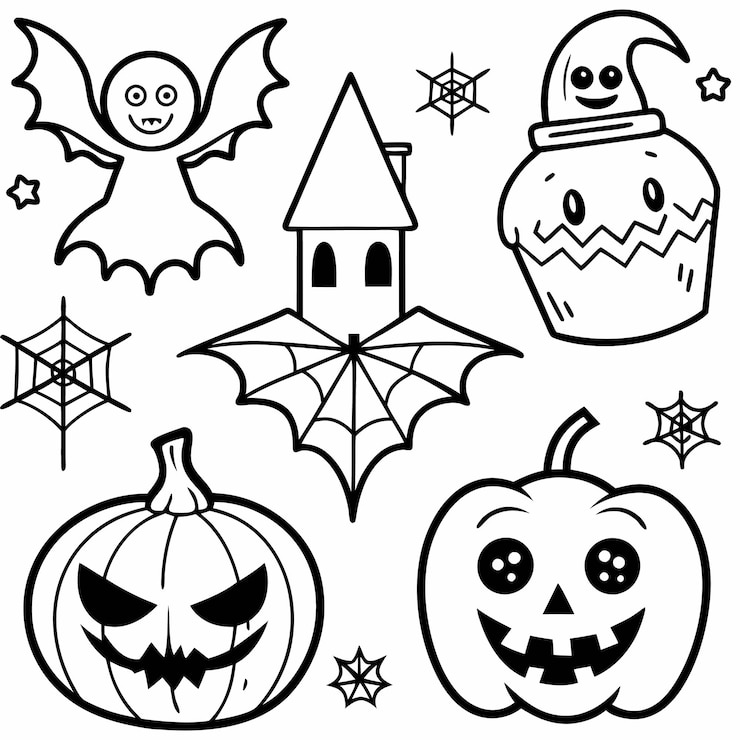 Vector leuke en feestelijke halloween scène met heks en spookachtige decoraties
