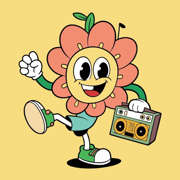 Vector leuke en grappige bloemen groovy muziek illustratie ontwerp
