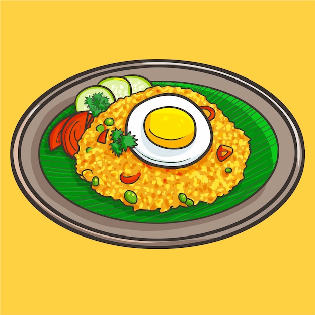 Leuke en grappige gebakken rijst of "Nasi Goreng", een traditioneel heerlijk gerecht uit Indonesië