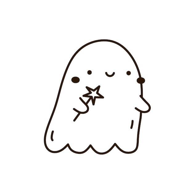 Leuke en grappige geest geïsoleerd op een witte achtergrond Kawaii karakter hand getrokken doodle illustratie