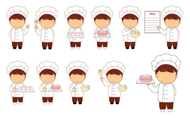 leuke en kawaii chef cartoon collectie