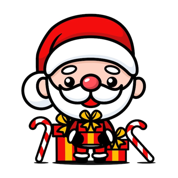 Leuke en Kawaii Kerstman Kerstman tekenfilm personage met cadeau dozen