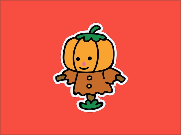 Leuke en kawaii kleine pompoen vogelverschrikker halloween karakter illustratie sticker