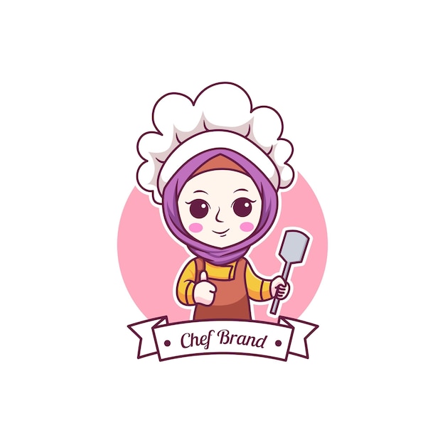 Leuke en kawaii moslim vrouwelijke chef-kok die Hijab Manga Chibi Illustration draagt