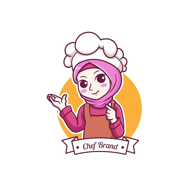 Leuke en kawaii moslim vrouwelijke chef-kok die Hijab Manga Chibi Illustration draagt