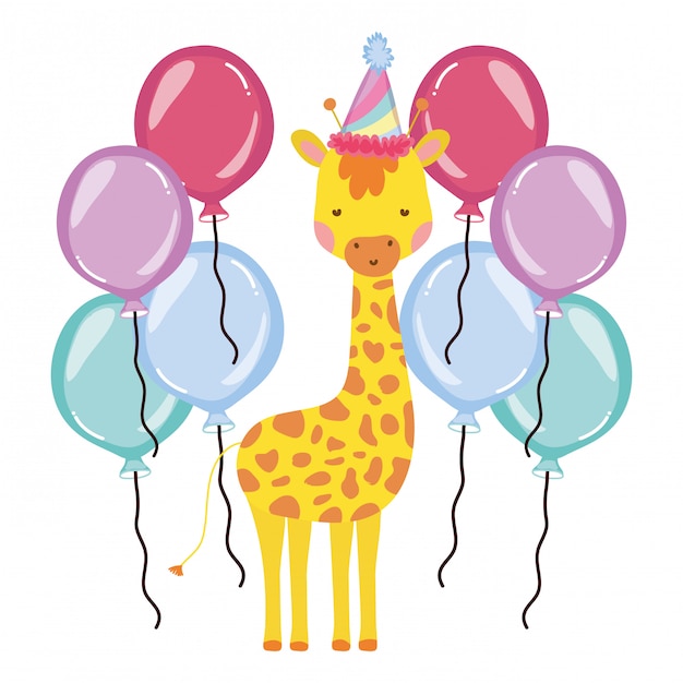 Leuke en kleine giraffe met feestmuts karakter