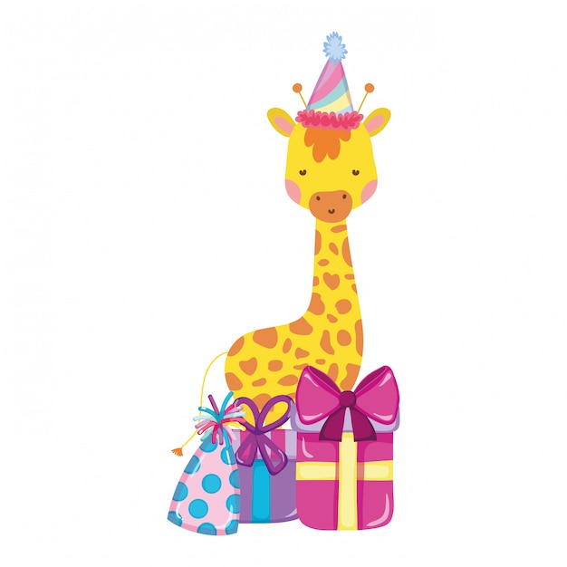 Leuke en kleine giraffe met feestmuts karakter