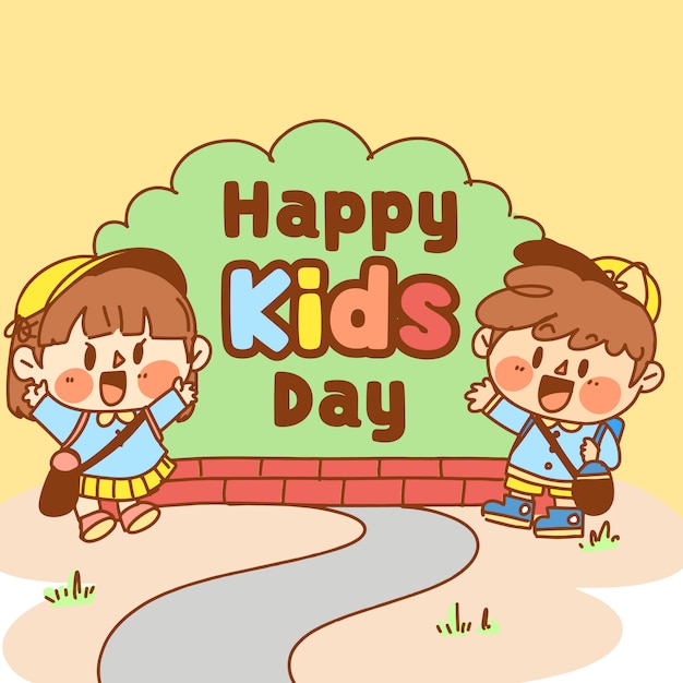 Leuke en schattige Kindegarden vieren Happy Kids Day Simple Illustration