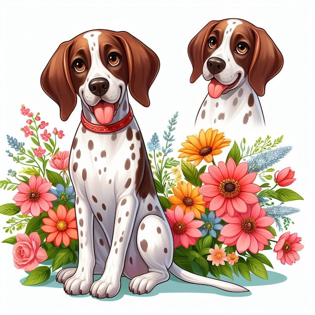 Vector leuke engelse pointer hond cartoon vector stijl witte achtergrond