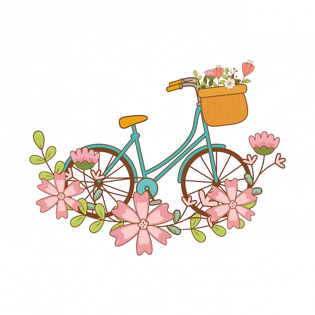 Vector leuke fiets met mand en bloemendecoratie