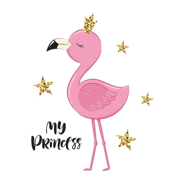 Leuke flamingo met zin mijn prinses en kroon