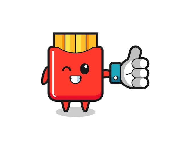 Leuke frietjes met social media thumbs up symbool, schattig stijlontwerp voor t-shirt, sticker, logo-element