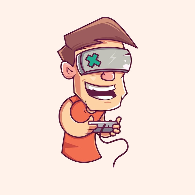 Vector leuke gamer boy-mascotteillustratie