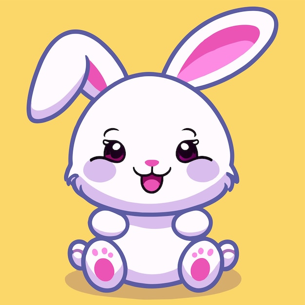 Leuke gelukkige paaskonijn konijn met de hand getekend platte stijlvolle cartoon sticker icoon concept geïsoleerd