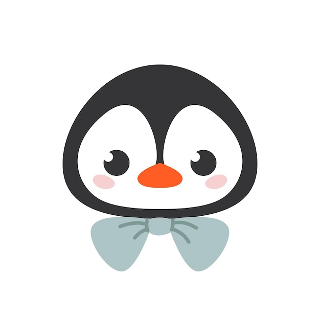 Leuke gelukkige pinguïn met groene vlinderdas Baby pinguïn avatar kerstkarakter Gekleurde platte vector