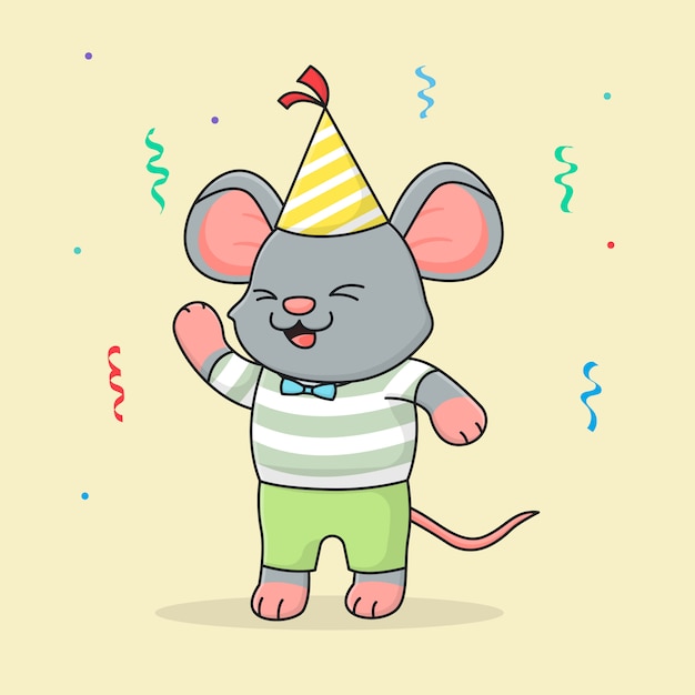 Leuke gelukkige verjaardag muis met hoed