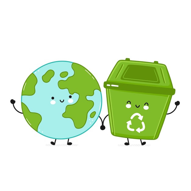 Leuke gelukkige vuilnisbak en planeet Aarde