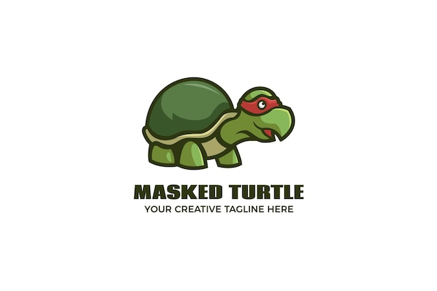 Leuke gemaskerde schildpad cartoon mascotte logo sjabloon