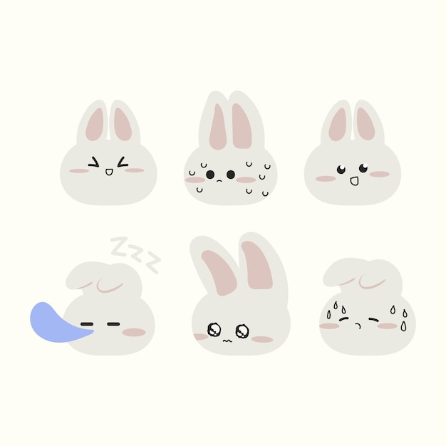 Vector leuke gezichtsuitdrukkingen bunny sticker emoticon vector graphics