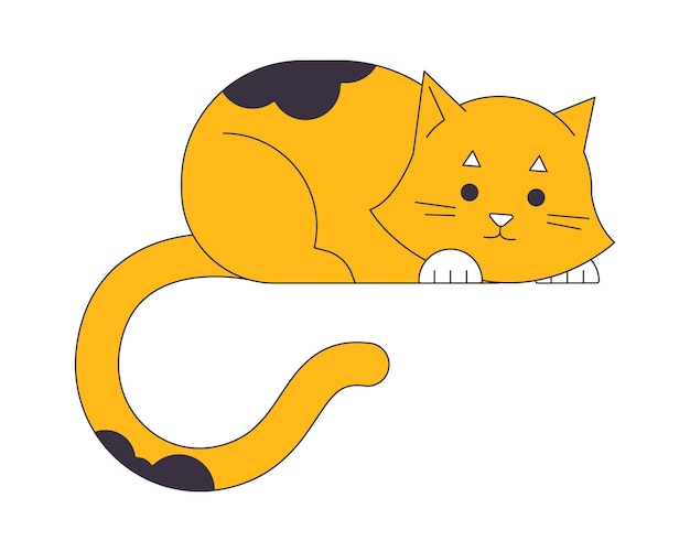 Leuke ginger kat zit platte lijn kleur geïsoleerd vector object Bewerkbare clip art afbeelding op witte achtergrond Eenvoudige omtrek cartoon spot illustratie voor webontwerp