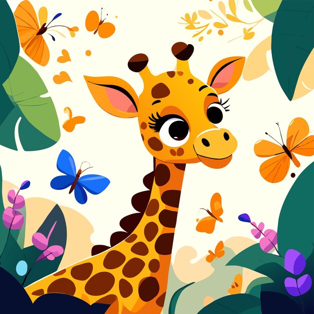 Leuke giraffe met de hand getekend platte stijlvolle cartoon sticker icoon concept geïsoleerde illustratie