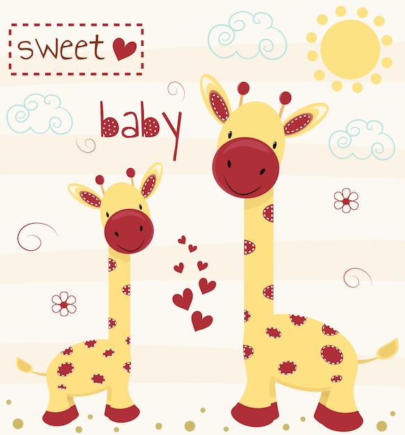 Leuke giraffen met schattige baby inscriptie