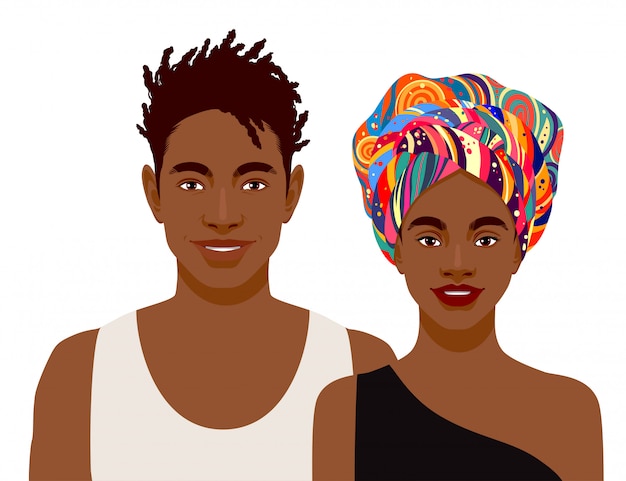 Vector leuke glimlachende afrikaanse geïsoleerde mannen en vrouw