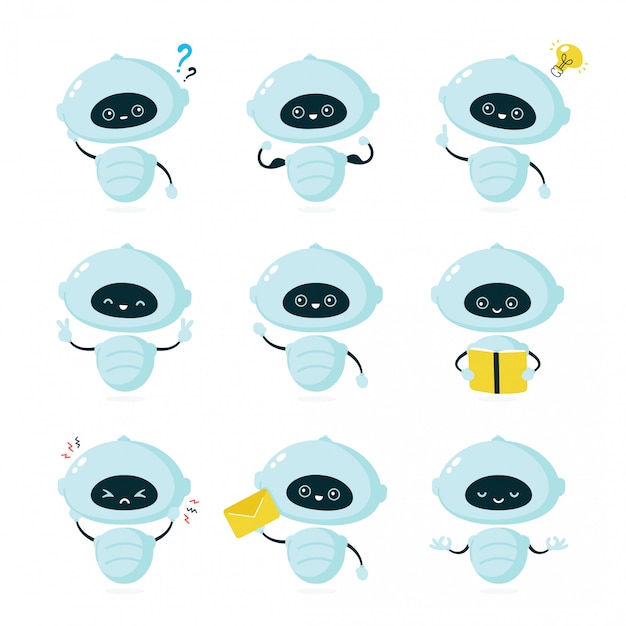 Leuke glimlachende robot. bot set collectie