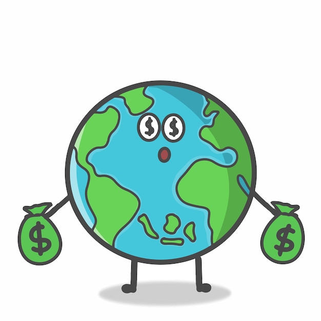 Leuke Globe Earth Character Flat Cartoon Emoticon Vector Template Design Illustration