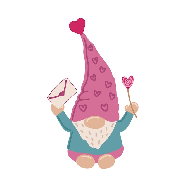 Vector leuke gnome valentime met hart in rode hoed voor de dagkaarten, de giften, de t-shirts, en de mokken van de valentijnskaart.