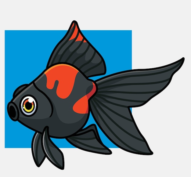 Vector leuke gouden vis zwarte geïsoleerde cartoon dierlijke illustratie flat style sticker icon design premium
