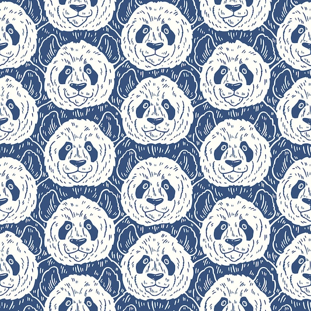 Leuke grappige cartoon panda naadloze patroon Vector illustratie hand getekend in lijnen Trendy doodle background