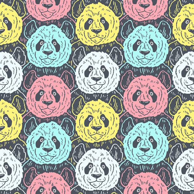 Leuke grappige cartoon panda naadloze patroon Vector illustratie hand getekend in lijnen Trendy doodle background