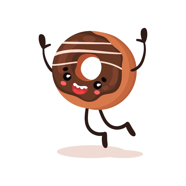 Leuke grappige donut gehumaniseerd dessert cartoon karakter vector illustratie op een witte achtergrond