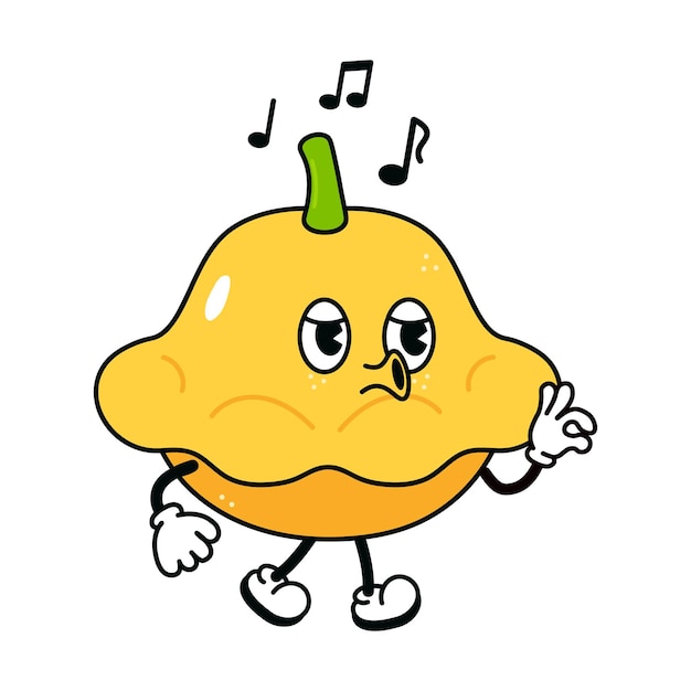 Leuke grappige gele squash wandelen zingend karakter